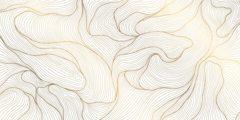 Vector golden line wave on white background. Abstract premium luxury elegant illustration, wavy Japanese ornament, flow water, ocean, organic shape pattern