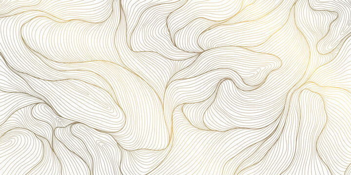 Vector golden line wave on white background. Abstract premium luxury elegant illustration, wavy Japanese ornament, flow water, ocean, organic shape pattern