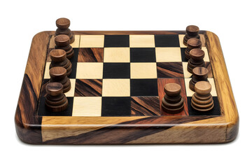 Wooden chessboard game in progress