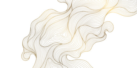 Vector golden line wave on white background. Abstract premium luxury elegant illustration, wavy Japanese ornament, flow water, ocean, organic shape pattern