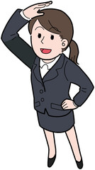 スーツを着たビジネスウーマンの見上げる人物イラスト