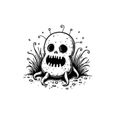Stylized monochromatic representation of a whimsical creature with unusual features