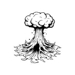 Monochromatic depiction of an explosion cloud representing catastrophic events