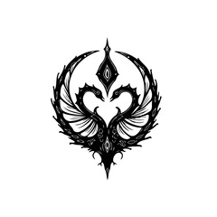 Stylized dragon emblem silhouette with intricate details and symmetrical wings