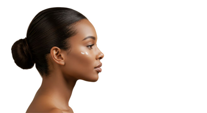 Applying Face Cream Young Woman Profile on Transparent Background
