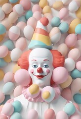 Clown statue on white background.