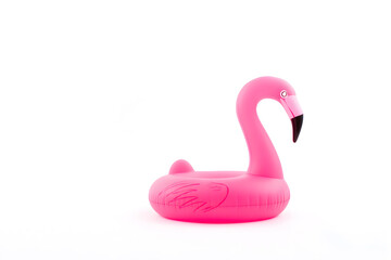 Pink flamingo inflatable pool float, isolated on transparent or white background