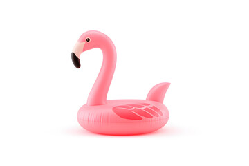 Pink flamingo inflatable pool float, isolated on transparent or white background