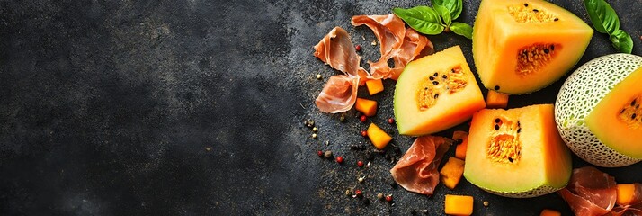 Cantaloupe and Prosciutto on Dark Stone