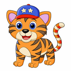 Happy Independence Day USA Summer Cap & Goggles with Funny Tiger Clipart