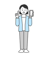 スマホをもって解説する女性のイラスト　ベクター
