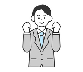 笑顔でガッツポーズをするビジネスマンのイラスト　ベクター
