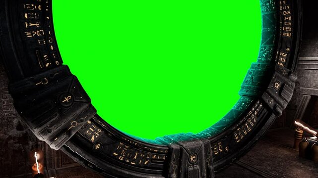 Ancient Egyptian Gateway. Green screen. ProRes MOV 12bit. 3d render portal concept.