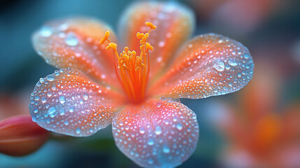 Close-up of a vibrant orange flower with dew drops.