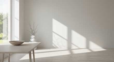 Fototapeta premium Minimalist interior scene representing serenity and simplicity with natural light and white walls