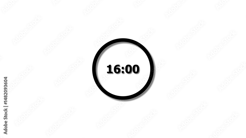 Fototapete digital countdown timer black color 4k illustration of 16 second on transparent on white background.