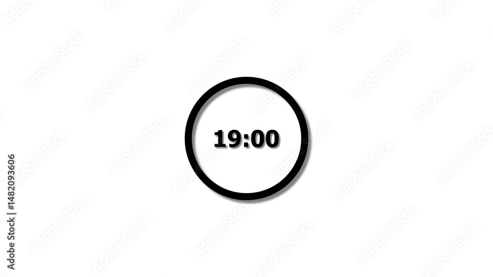 Fototapete digital countdown timer black color 4k illustration of 19 second on transparent on white background.