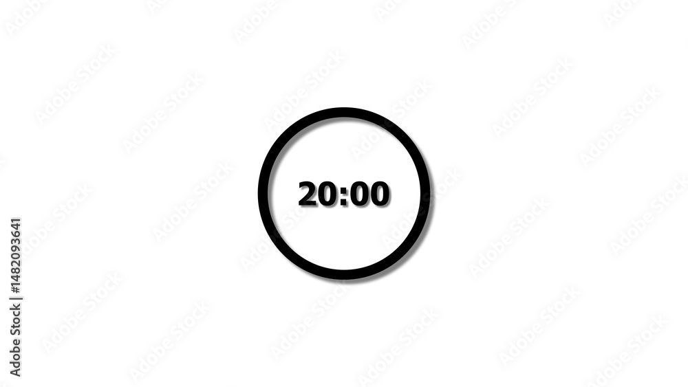Fototapete digital countdown timer black color 4k illustration of 20 second on transparent on white background.