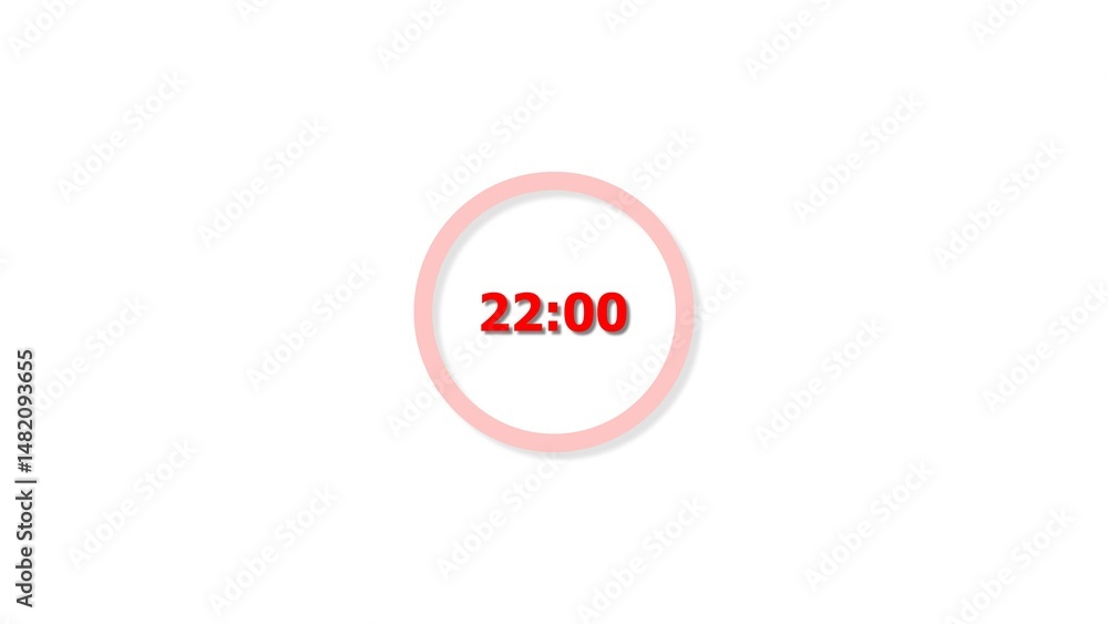 Fototapete Digital countdown timer red color 4k illustration of 22 second on transparent on white background. 22 seconds digital timer 4k illustration.