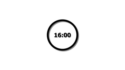Digital countdown timer black color 4k illustration of 16 second on transparent on white background. 16 seconds digital timer 4k illustration.