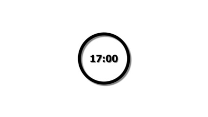 Digital countdown timer black color 4k illustration of 17 second on transparent on white background. 17 seconds digital timer 4k illustration.