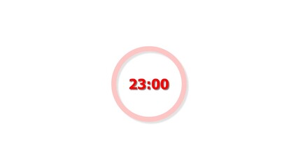Digital countdown timer red color 4k illustration of 23 second on transparent on white background. 23 seconds digital timer 4k illustration.