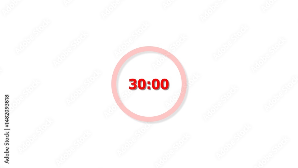 Fototapete digital countdown timer red color 4k illustration of 30 second on transparent on white background. 3
