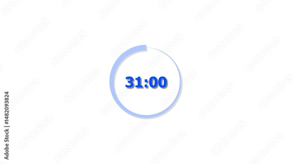 Fototapete digital countdown timer royal blue color 4k illustration of 31 second on transparent on white backgr