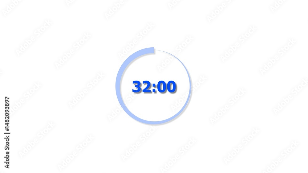 Fototapete digital countdown timer royal blue color 4k illustration of 32 second on transparent on white backgr