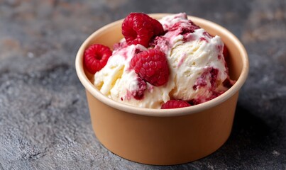 paper cup of white chocolate and raspberry ice cream, Generative AI