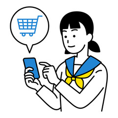 スマートフォンでネットショッピングをする女子学生