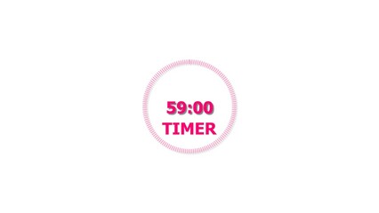 Digital countdown timer magenta red color 4k illustration of 59 second on transparent on white background. 59 seconds digital timer 4k illustration.