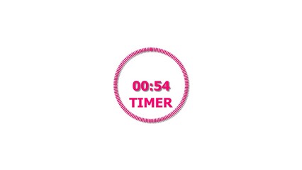 Digital countdown timer magenta red color 4k illustration of 54 second on transparent on white background. 54 seconds digital timer 4k illustration .