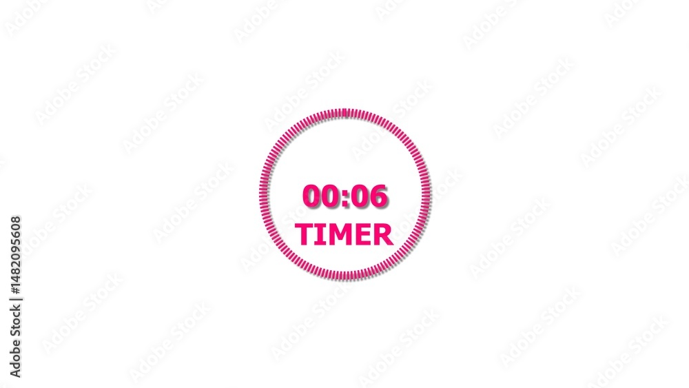 Poster digital countdown timer magenta red color 4k illustration of 6 second on transparent on white backgr