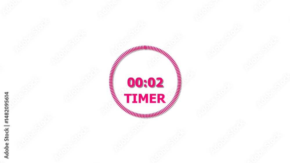 Poster digital countdown timer magenta red color 4k illustration of 2 second on transparent on white backgr