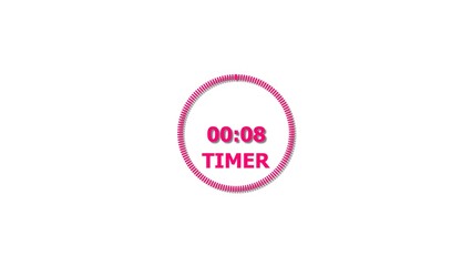 Digital countdown timer magenta red color 4k illustration of 8 second on transparent on white background. 8 seconds digital timer 4k illustration .