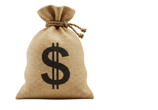 Bag of Money with Currency Sign on Transparent Background