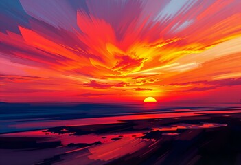 Abstract sunset with vibrant colors.