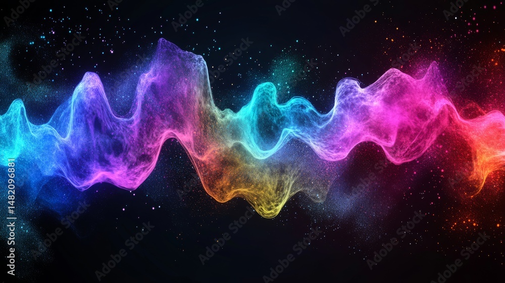 Wall mural an abstract digital representation of audio waveform set against a dark backdrop and infused with a 