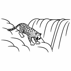 vector illustration of a brazilian jaguar in pose of attack at iguassu falls 
