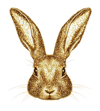 PNG Gold glitter rabit face animal rabbit art.