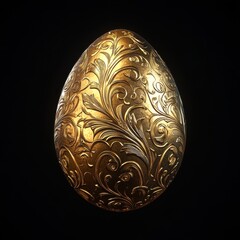 Ornate Golden Egg with Intricate Floral Pattern on Black Background