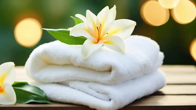 Frangipani Flower on White Towel Spa Relax Flatlay none concept