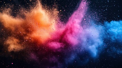 Naklejka premium Vibrant multicolored powder explosion against dark background