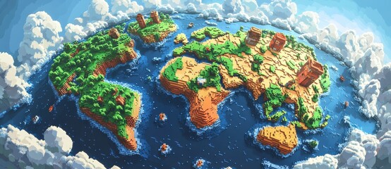 Overhead Pixel Art View of a Fantasy World