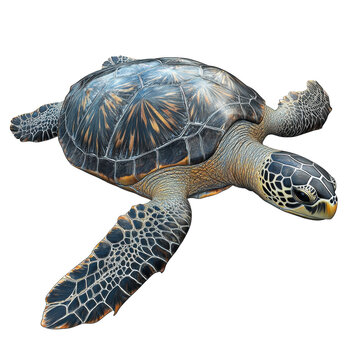 Majestic sea turtle dark shell intricate pattern powerful flippers ocean on transparent background