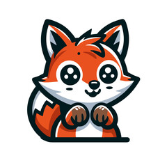 Playful Cool Fox Logo, Big Eyes, Thick Outlines, Clean Vector Shapes, Cartoon Animal Illustration