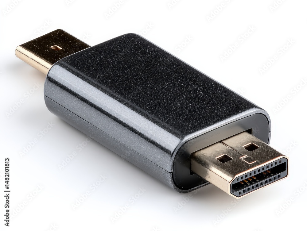 Poster usb adapter with shiny metallic finish and standard connectors.