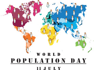 Fototapeta premium Vector illustration, Simple and Modern World Population Day Design with 2D cartoon image