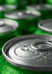 Photo of Close Up Green Aluminum Cans with Condensation